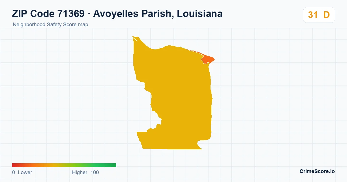 ZIP Code 71369 in Avoyelles Parish, Louisiana neighborhood Safety Score map