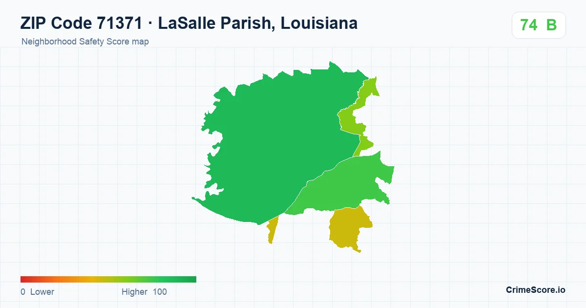 ZIP Code 71371 in LaSalle Parish, Louisiana neighborhood Safety Score map