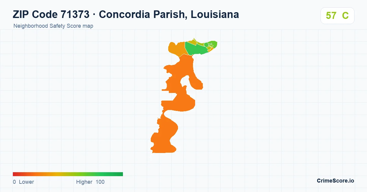 ZIP Code 71373 in Concordia Parish, Louisiana neighborhood Safety Score map