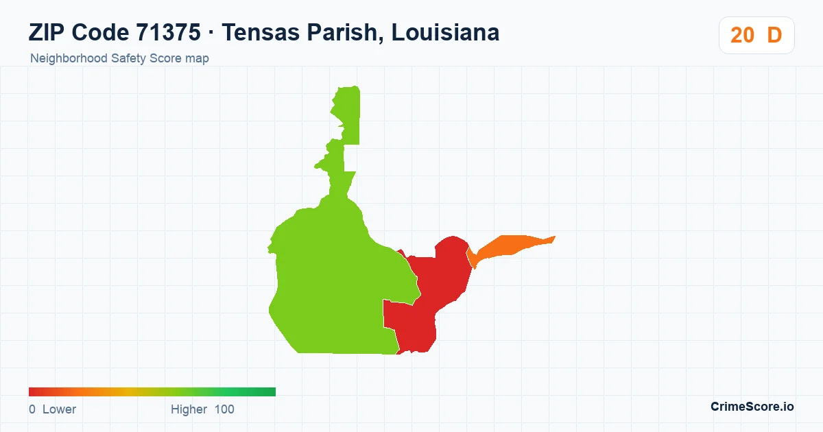 ZIP Code 71375 in Tensas Parish, Louisiana neighborhood Safety Score map