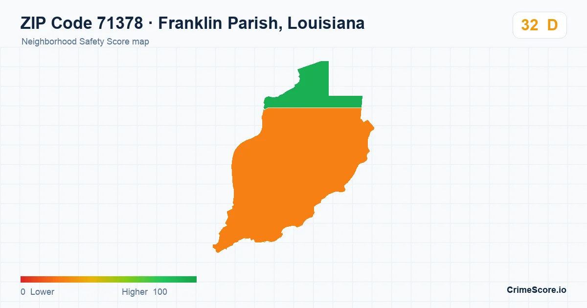 ZIP Code 71378 in Franklin Parish, Louisiana neighborhood Safety Score map