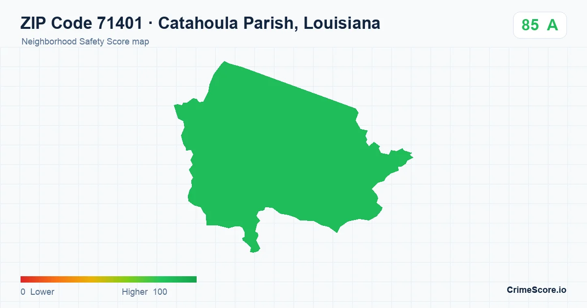 ZIP Code 71401 in Catahoula Parish, Louisiana neighborhood Safety Score map