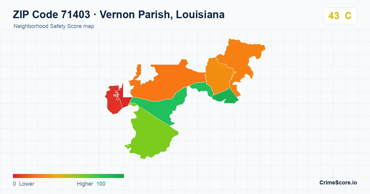 ZIP Code 71403 in Vernon Parish, Louisiana neighborhood Safety Score map