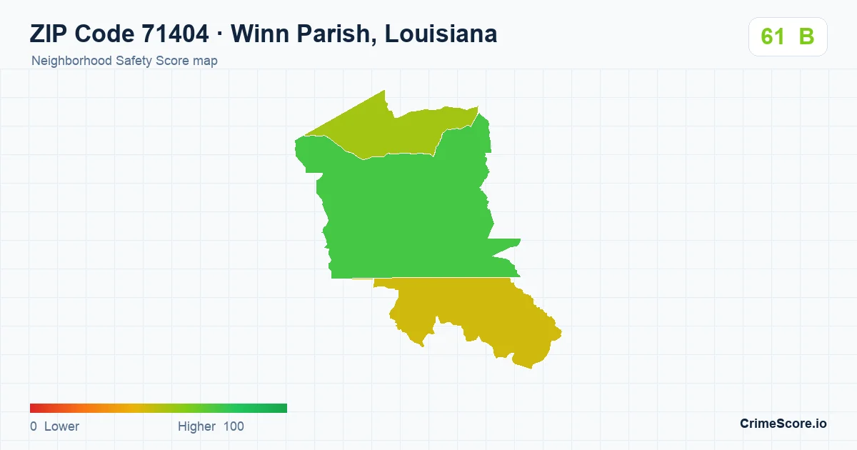 ZIP Code 71404 in Winn Parish, Louisiana neighborhood Safety Score map