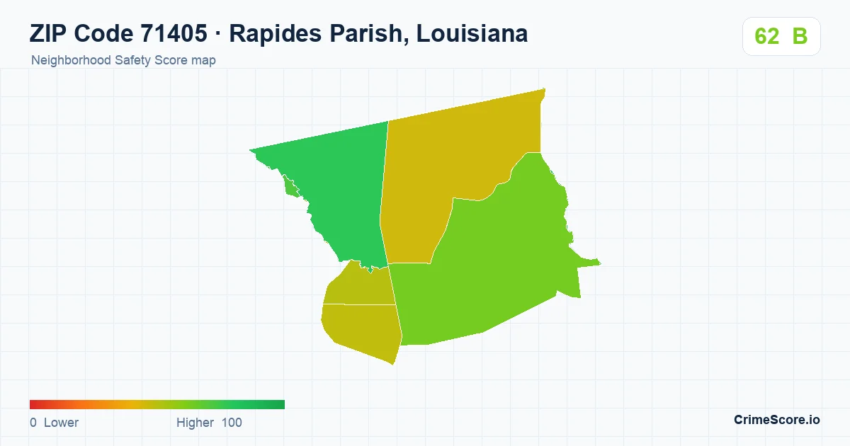 ZIP Code 71405 in Rapides Parish, Louisiana neighborhood Safety Score map