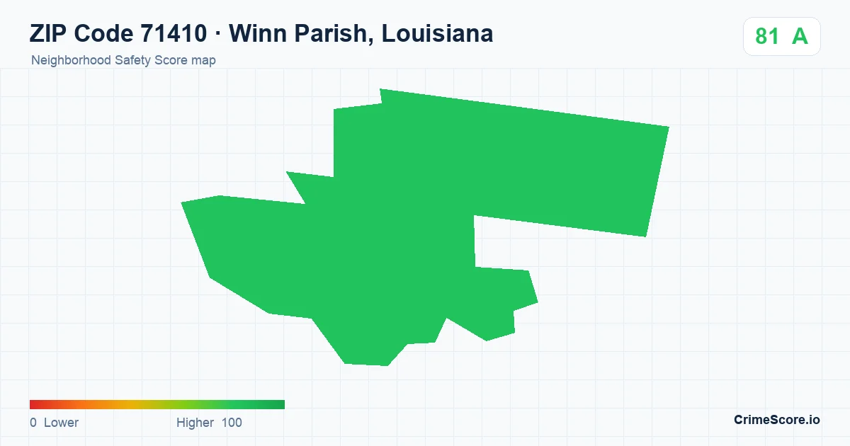 ZIP Code 71410 in Winn Parish, Louisiana neighborhood Safety Score map