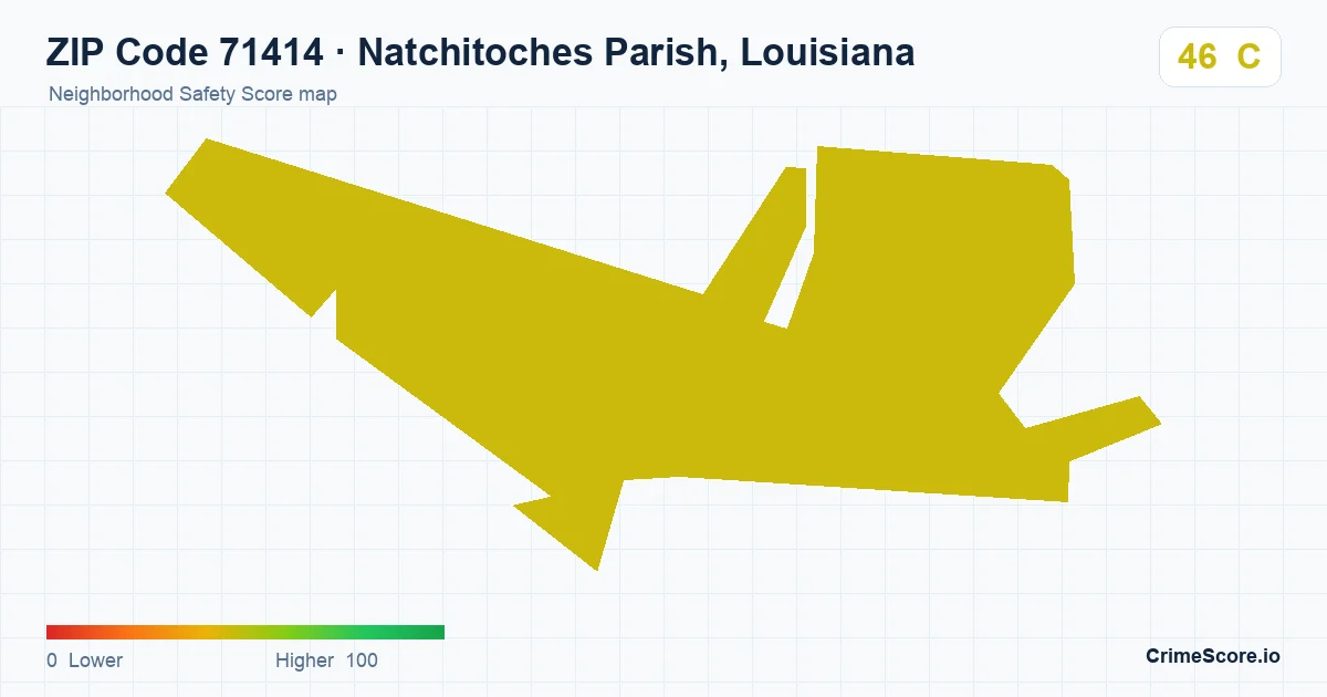 ZIP Code 71414 in Natchitoches Parish, Louisiana neighborhood Safety Score map