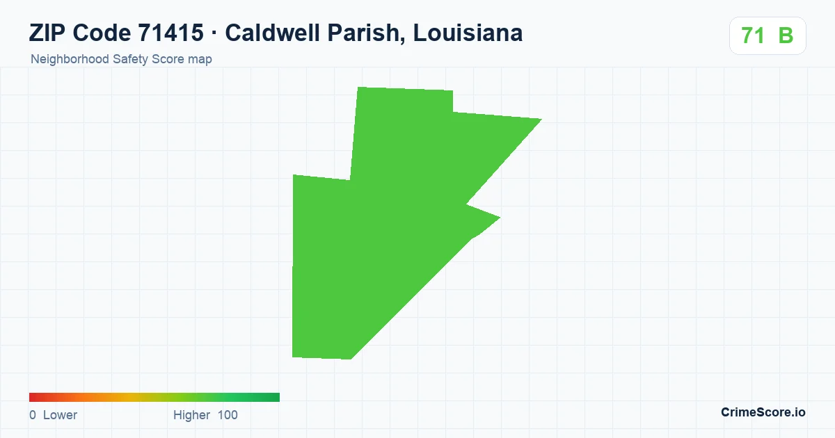 ZIP Code 71415 in Caldwell Parish, Louisiana neighborhood Safety Score map