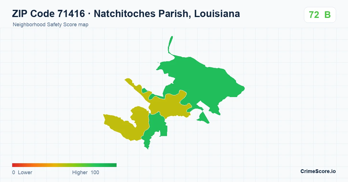 ZIP Code 71416 in Natchitoches Parish, Louisiana neighborhood Safety Score map