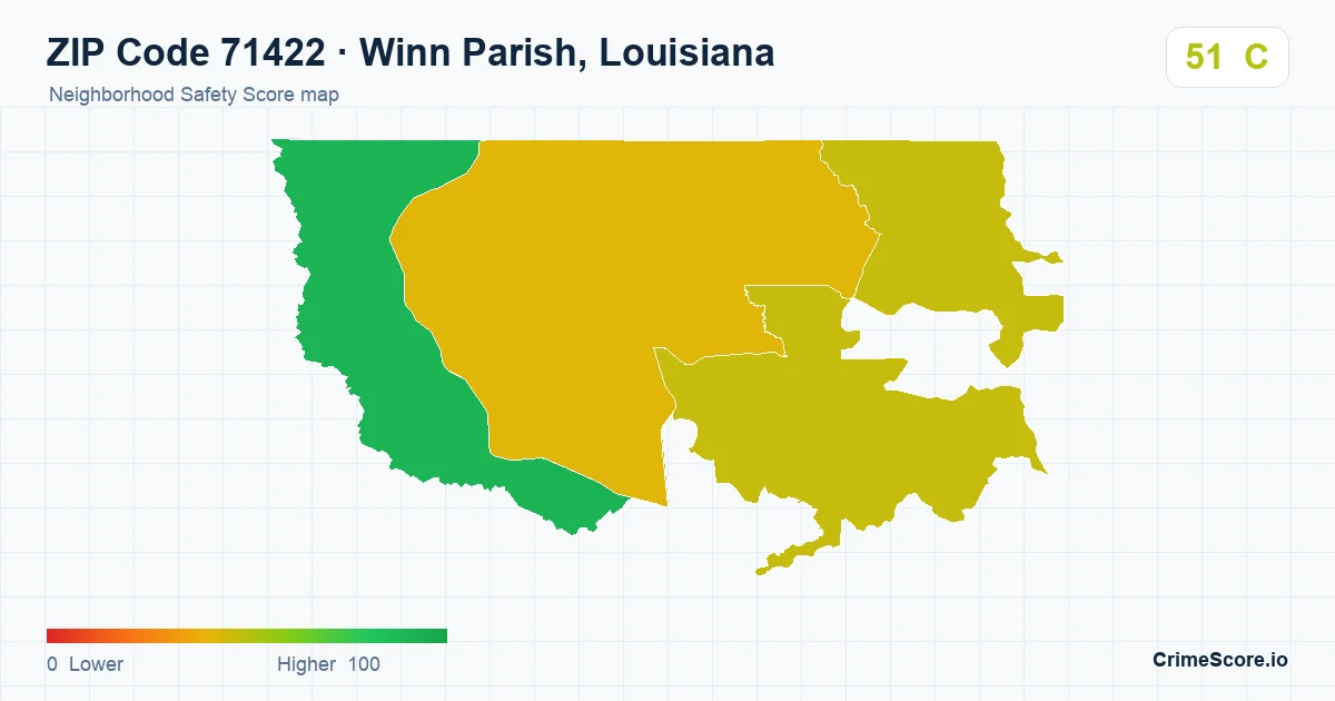 ZIP Code 71422 in Winn Parish, Louisiana neighborhood Safety Score map
