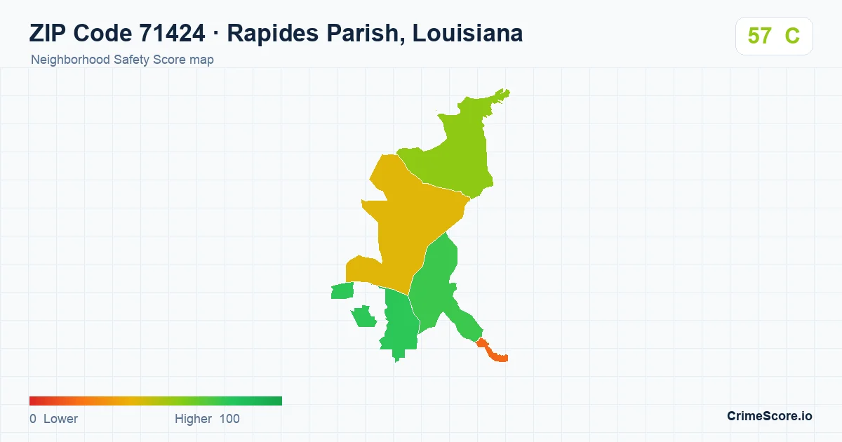 ZIP Code 71424 in Rapides Parish, Louisiana neighborhood Safety Score map
