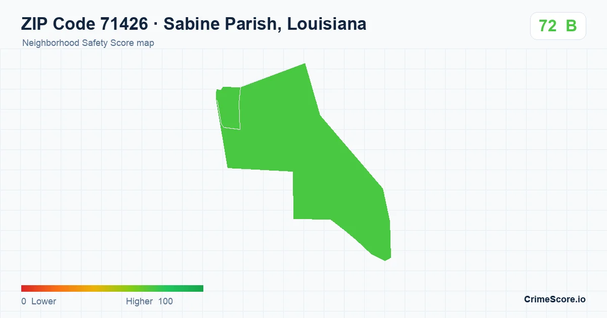 ZIP Code 71426 in Sabine Parish, Louisiana neighborhood Safety Score map