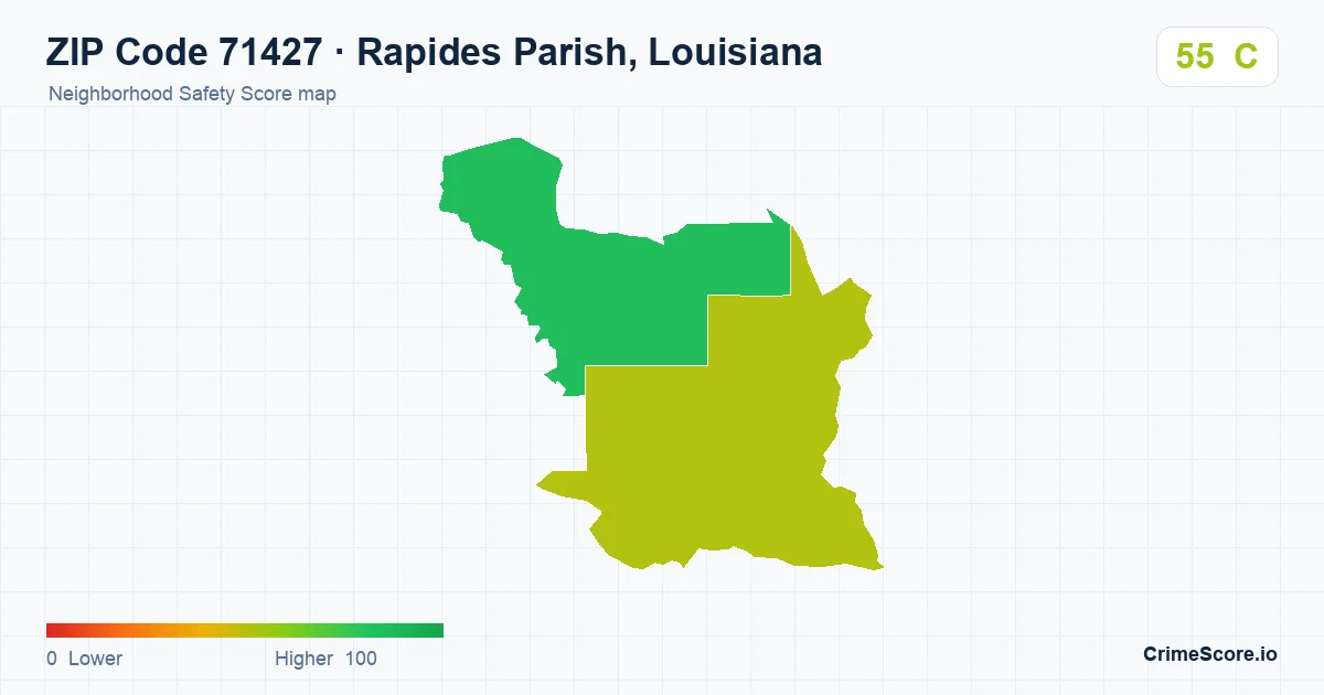 ZIP Code 71427 in Rapides Parish, Louisiana neighborhood Safety Score map