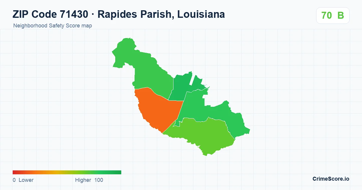 ZIP Code 71430 in Rapides Parish, Louisiana neighborhood Safety Score map