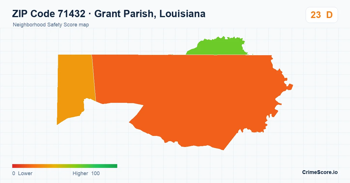 ZIP Code 71432 in Grant Parish, Louisiana neighborhood Safety Score map
