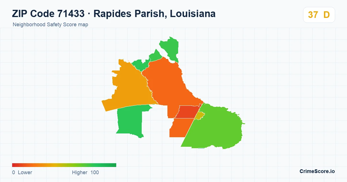 ZIP Code 71433 in Rapides Parish, Louisiana neighborhood Safety Score map