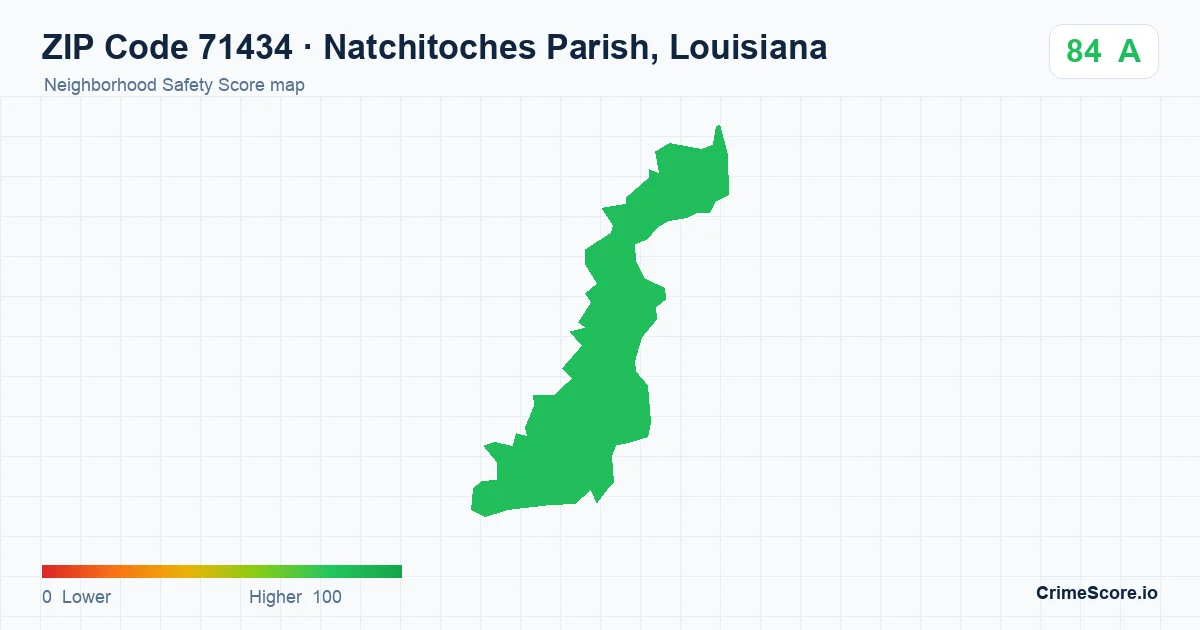 ZIP Code 71434 in Natchitoches Parish, Louisiana neighborhood Safety Score map
