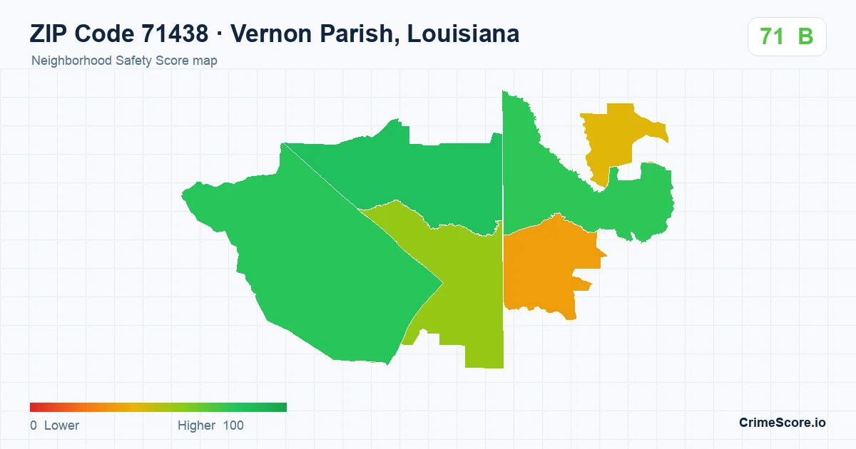 ZIP Code 71438 in Vernon Parish, Louisiana neighborhood Safety Score map