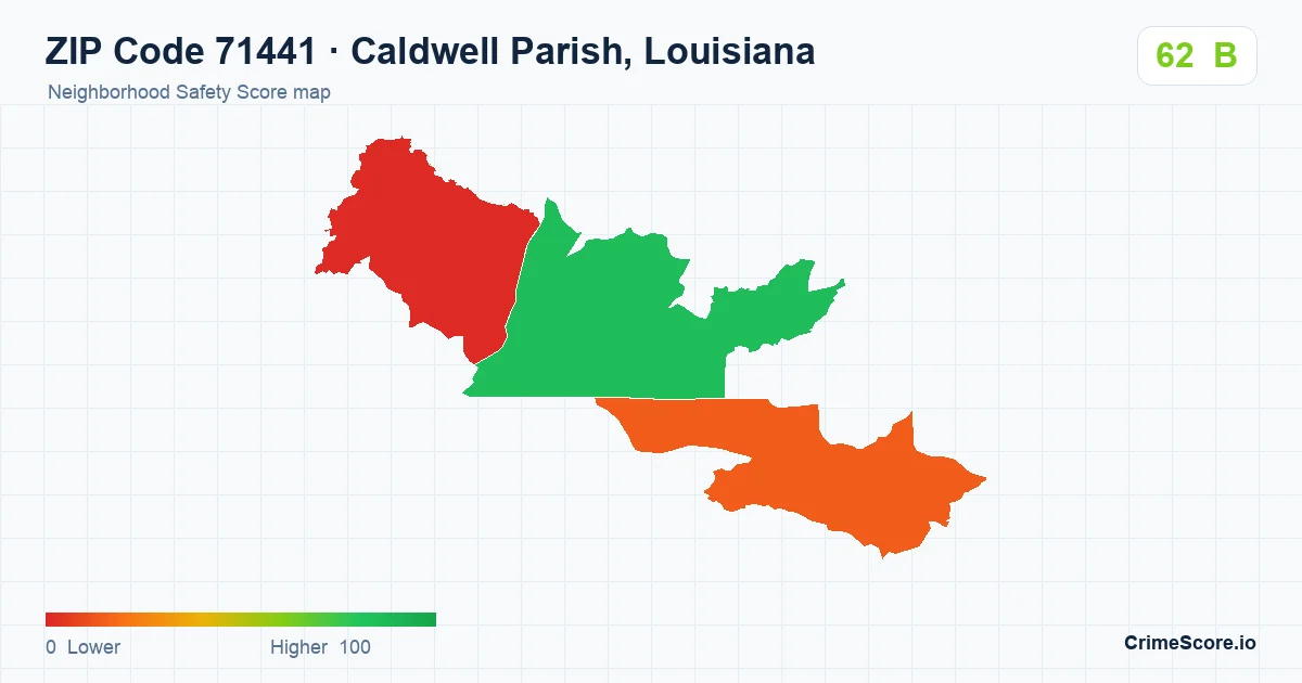 ZIP Code 71441 in Caldwell Parish, Louisiana neighborhood Safety Score map