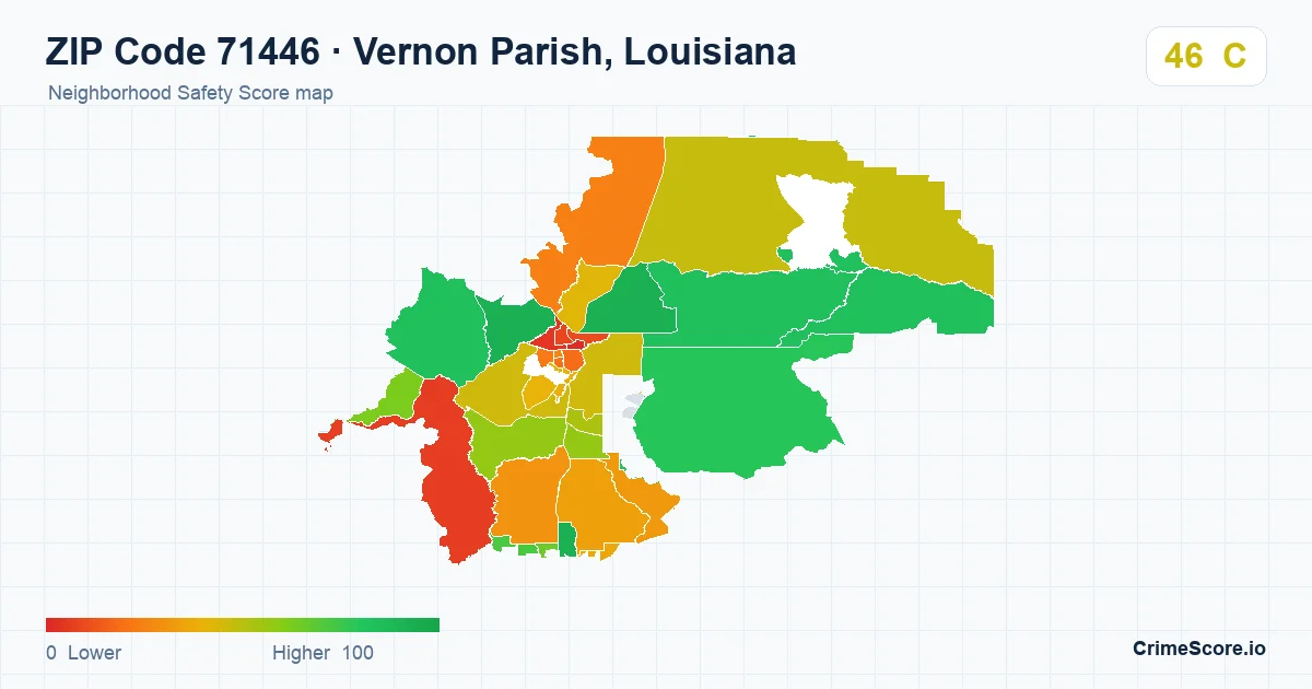 ZIP Code 71446 in Vernon Parish, Louisiana neighborhood Safety Score map