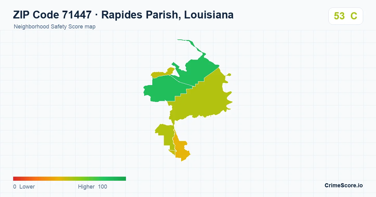 ZIP Code 71447 in Rapides Parish, Louisiana neighborhood Safety Score map
