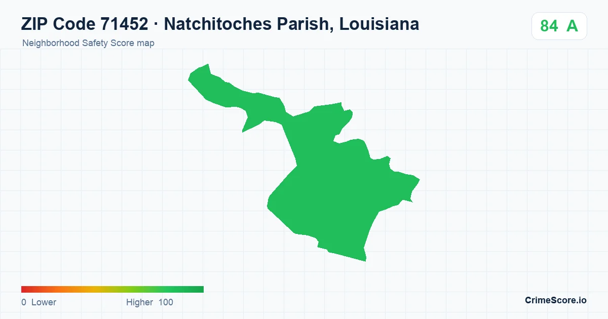 ZIP Code 71452 in Natchitoches Parish, Louisiana neighborhood Safety Score map