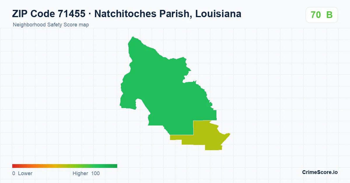 ZIP Code 71455 in Natchitoches Parish, Louisiana neighborhood Safety Score map
