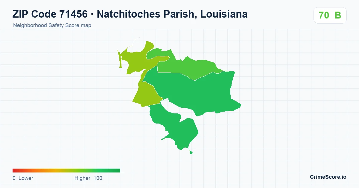 ZIP Code 71456 in Natchitoches Parish, Louisiana neighborhood Safety Score map