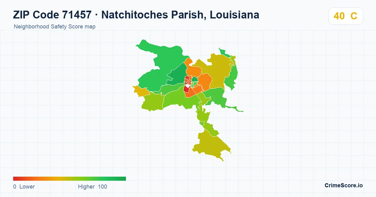 ZIP Code 71457 in Natchitoches Parish, Louisiana neighborhood Safety Score map