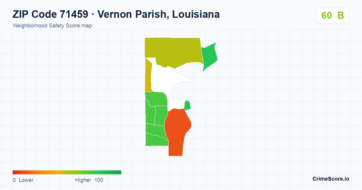ZIP Code 71459 in Vernon Parish, Louisiana neighborhood Safety Score map
