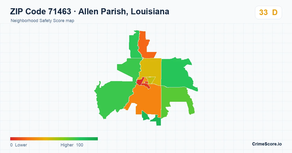 ZIP Code 71463 in Allen Parish, Louisiana neighborhood Safety Score map