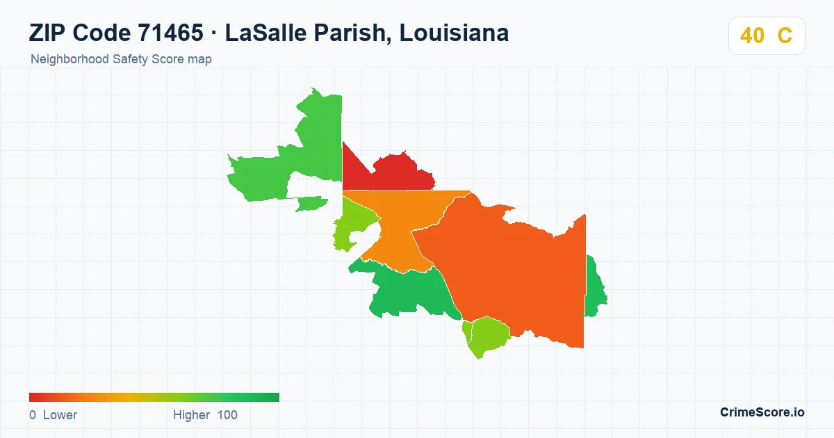 ZIP Code 71465 in LaSalle Parish, Louisiana neighborhood Safety Score map