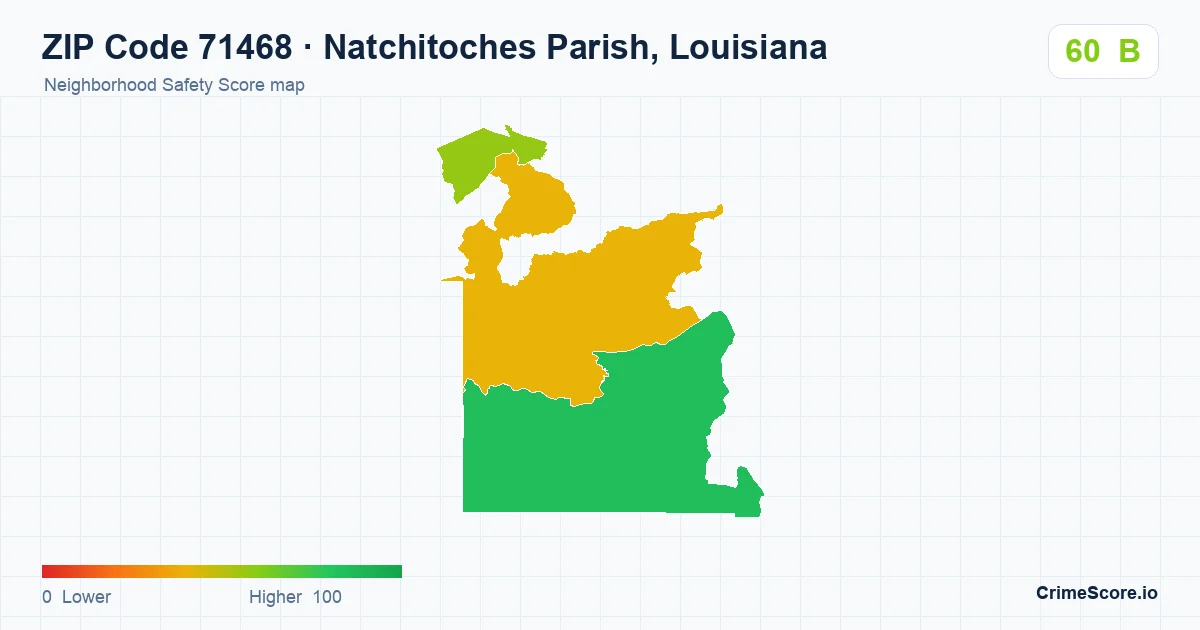 ZIP Code 71468 in Natchitoches Parish, Louisiana neighborhood Safety Score map