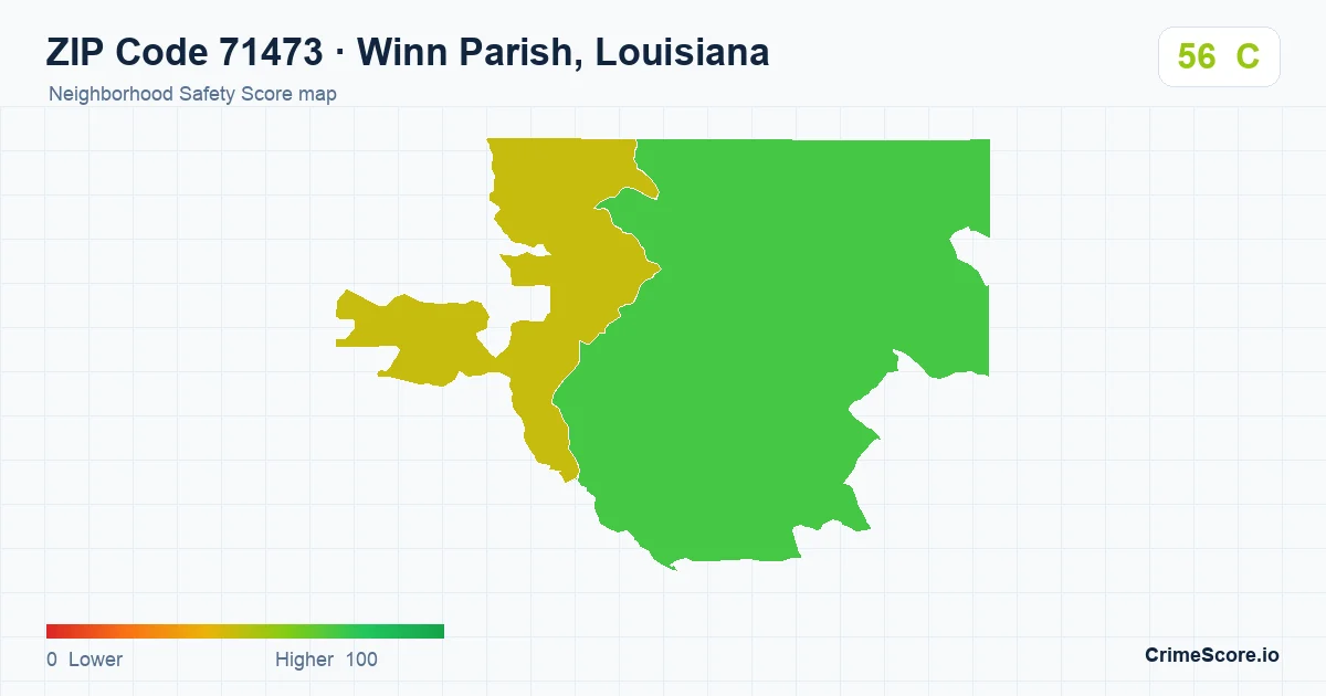 ZIP Code 71473 in Winn Parish, Louisiana neighborhood Safety Score map