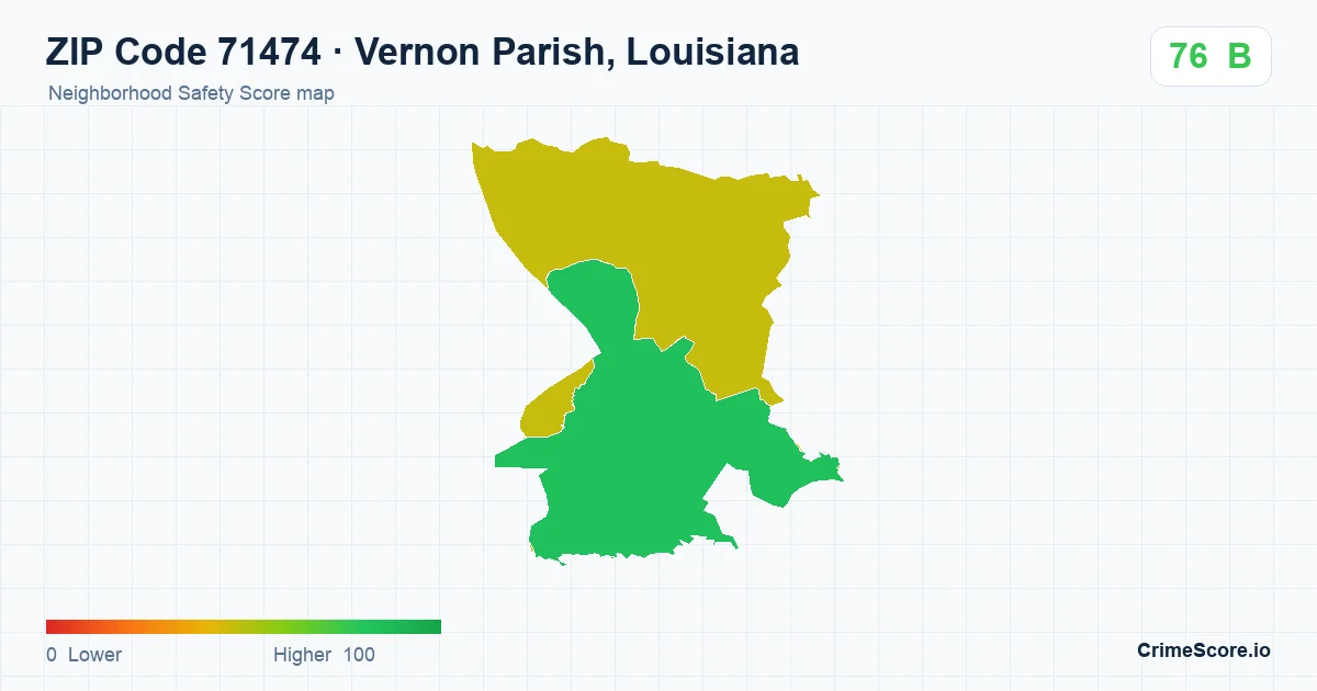ZIP Code 71474 in Vernon Parish, Louisiana neighborhood Safety Score map