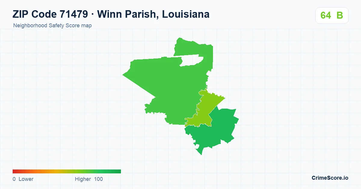 ZIP Code 71479 in Winn Parish, Louisiana neighborhood Safety Score map