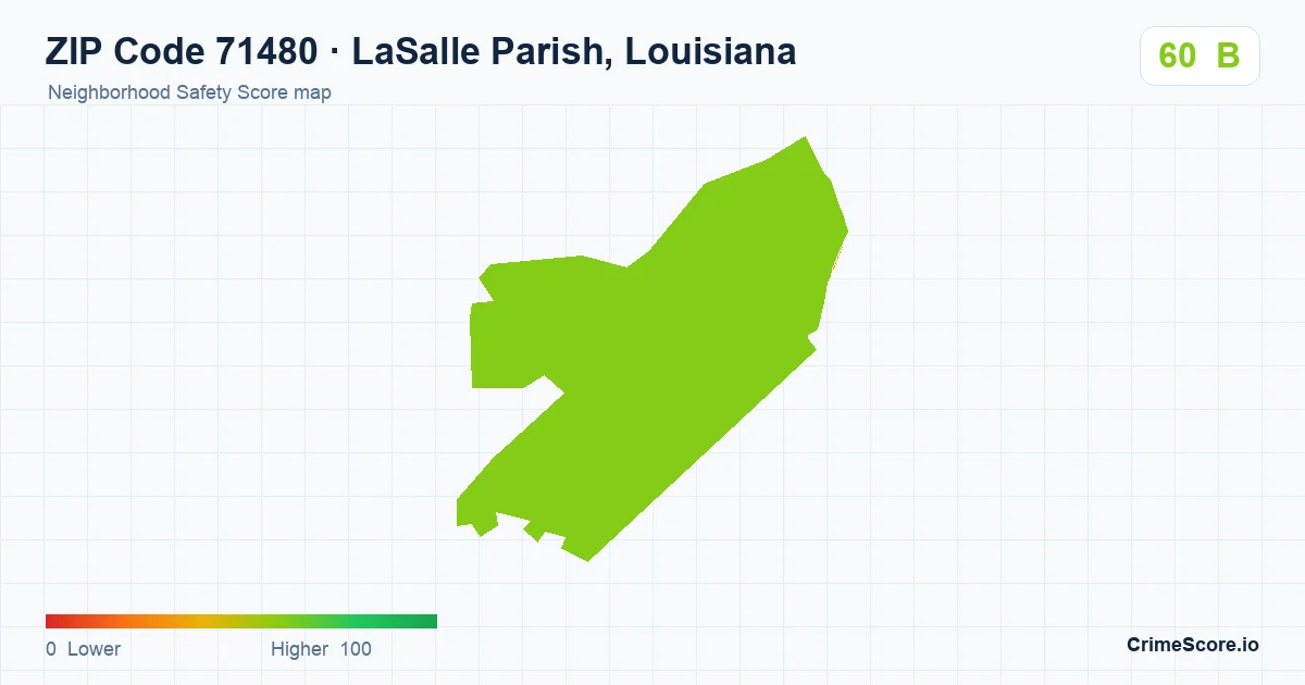 ZIP Code 71480 in LaSalle Parish, Louisiana neighborhood Safety Score map