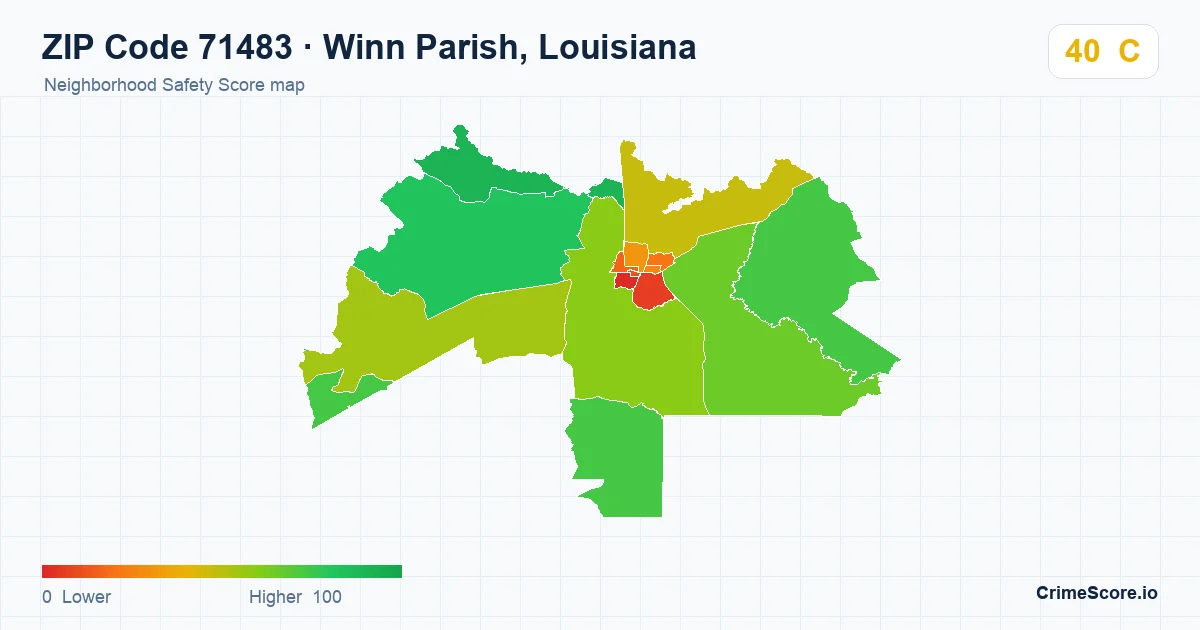 ZIP Code 71483 in Winn Parish, Louisiana neighborhood Safety Score map