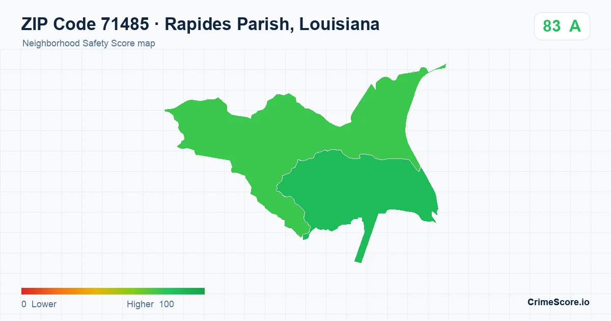ZIP Code 71485 in Rapides Parish, Louisiana neighborhood Safety Score map