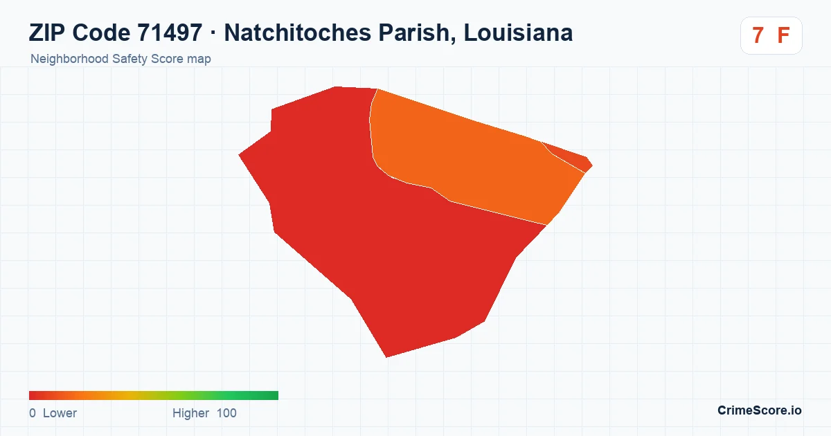 ZIP Code 71497 in Natchitoches Parish, Louisiana neighborhood Safety Score map