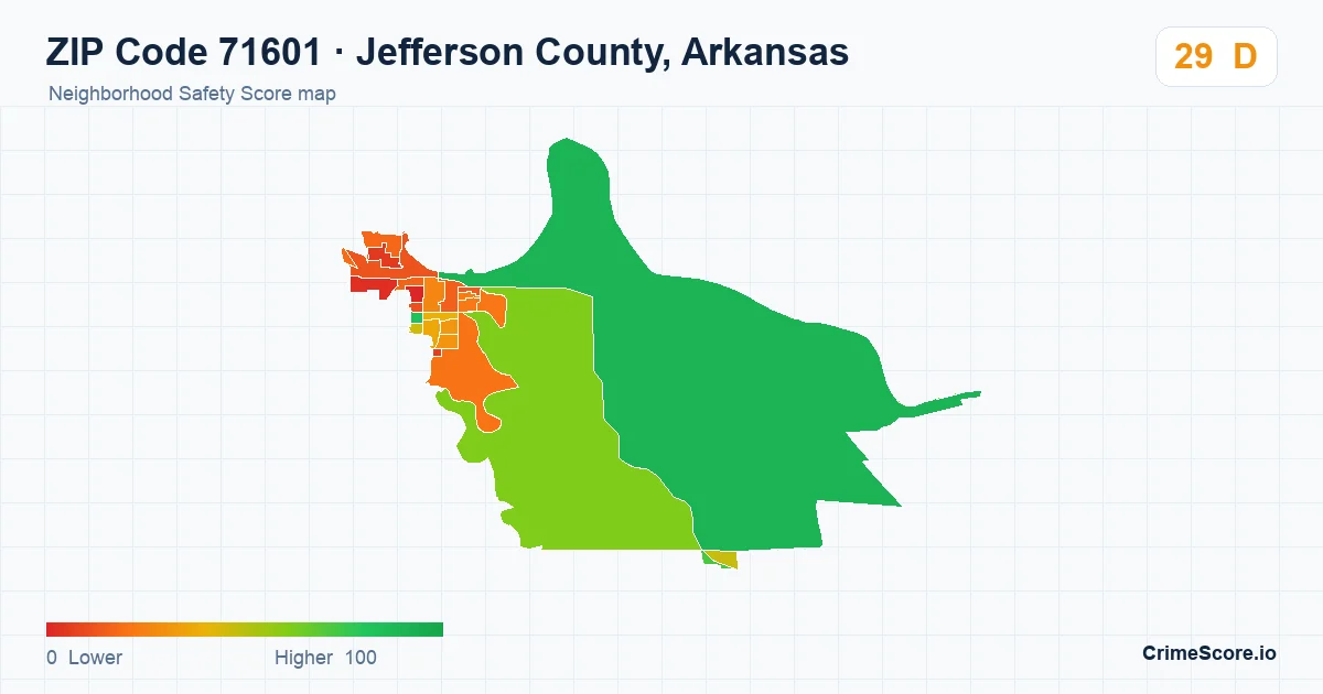 ZIP Code 71601 in Jefferson County, Arkansas neighborhood Safety Score map
