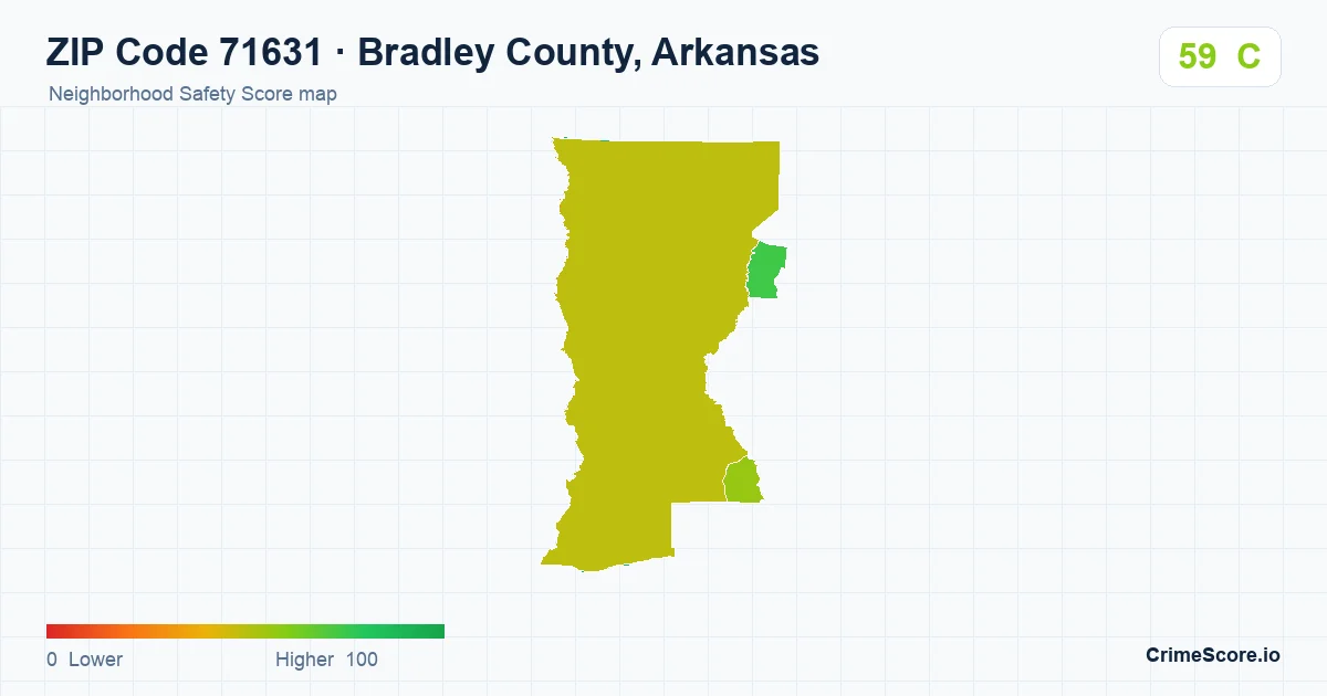 ZIP Code 71631 in Bradley County, Arkansas neighborhood Safety Score map