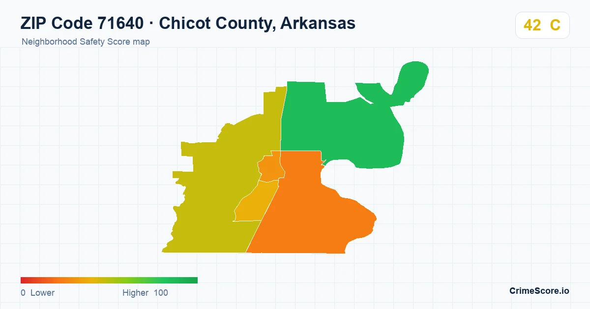 ZIP Code 71640 in Chicot County, Arkansas neighborhood Safety Score map