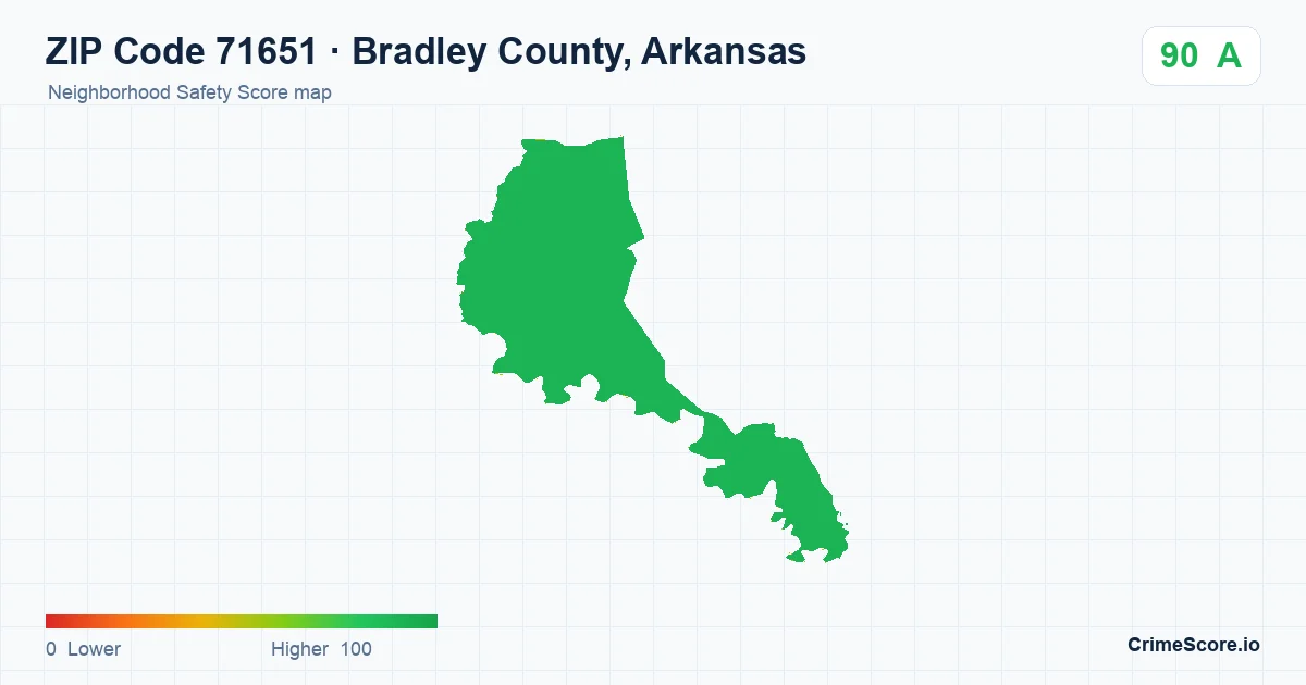ZIP Code 71651 in Bradley County, Arkansas neighborhood Safety Score map