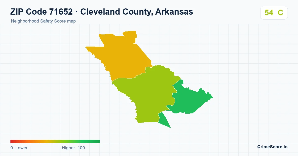 ZIP Code 71652 in Cleveland County, Arkansas neighborhood Safety Score map