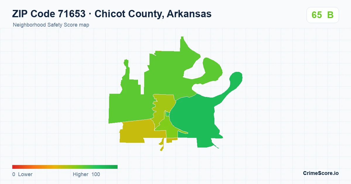 ZIP Code 71653 in Chicot County, Arkansas neighborhood Safety Score map