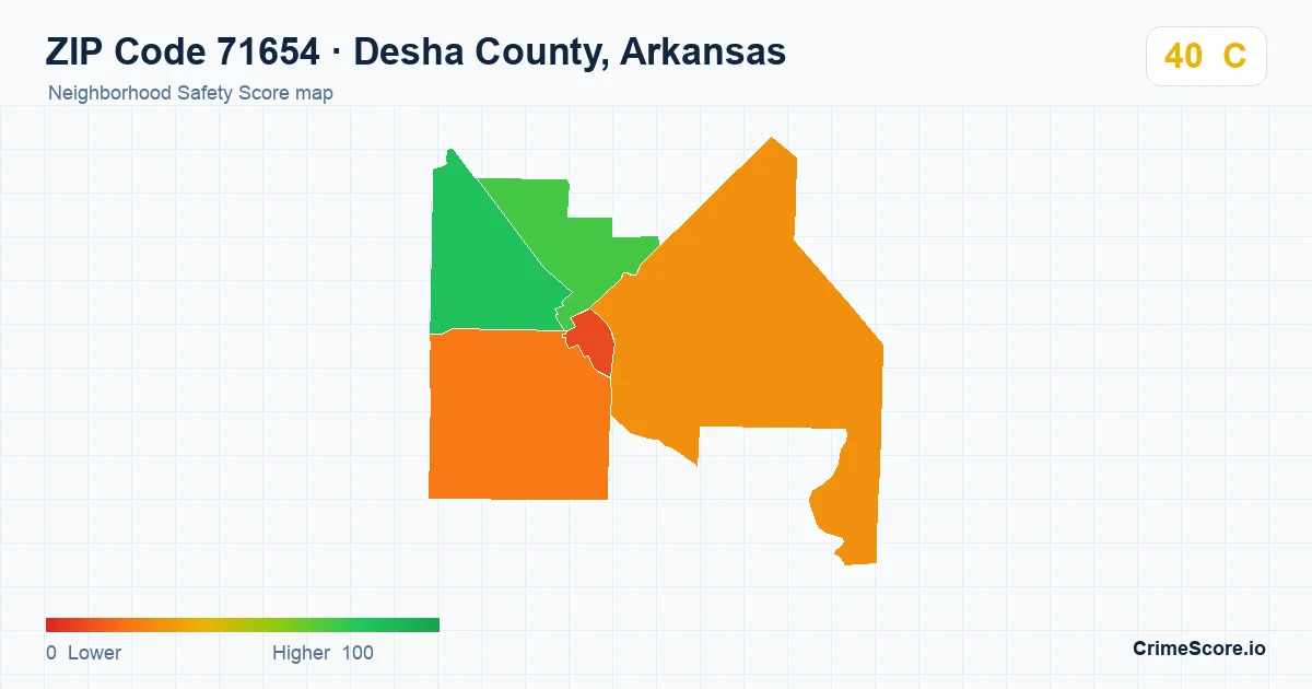 ZIP Code 71654 in Desha County, Arkansas neighborhood Safety Score map