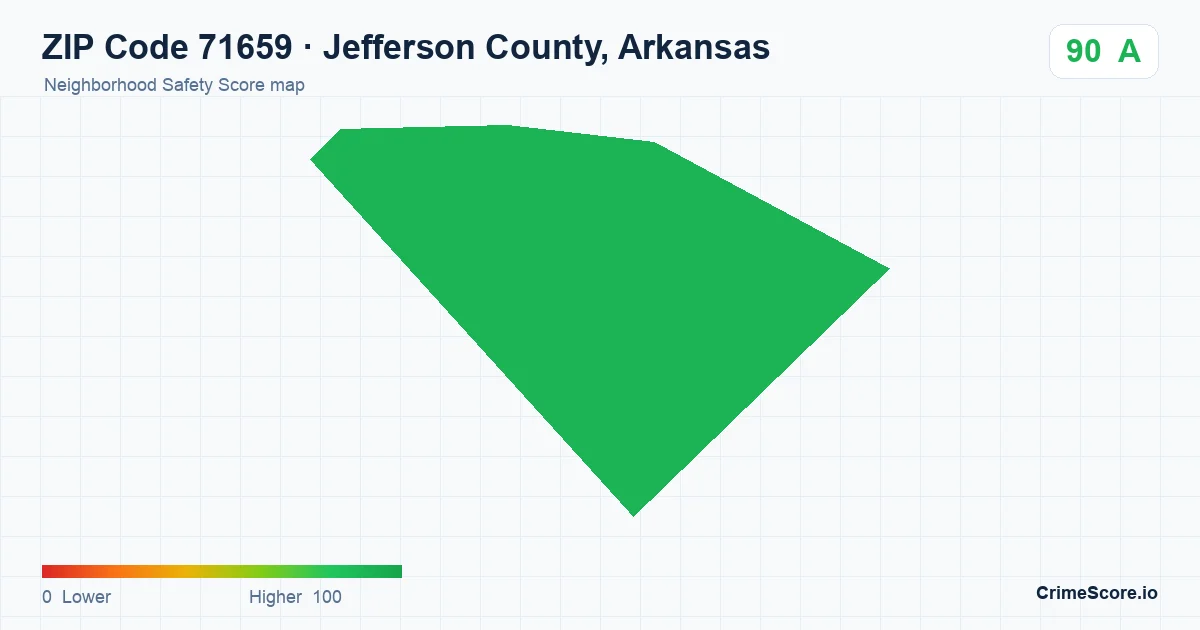 ZIP Code 71659 in Jefferson County, Arkansas neighborhood Safety Score map