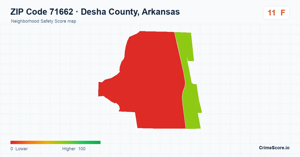 ZIP Code 71662 in Desha County, Arkansas neighborhood Safety Score map