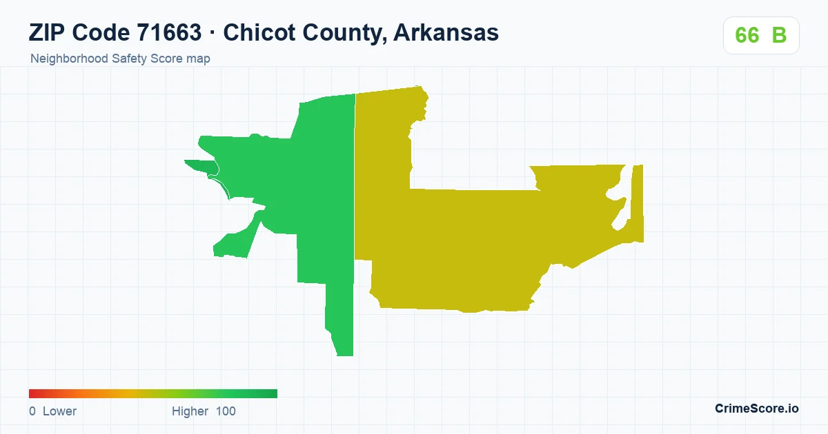 ZIP Code 71663 in Chicot County, Arkansas neighborhood Safety Score map